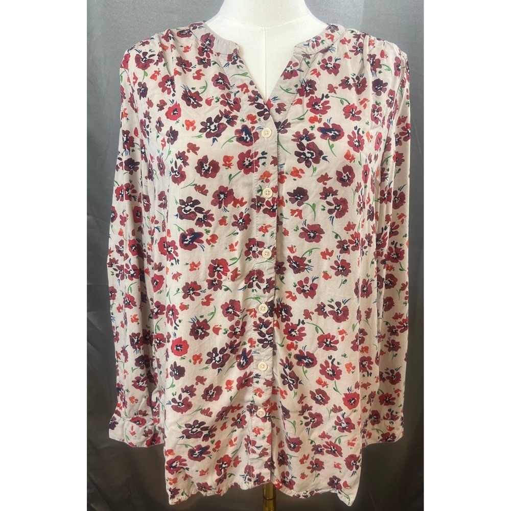 Beachlunchlounge Floral Peasant Blouse Long Sleeve Smocked Back Large